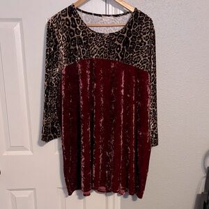 Leopard Animal Print Burgundy Whimsygoth Vamp Velvet Women's Top Size XXXL